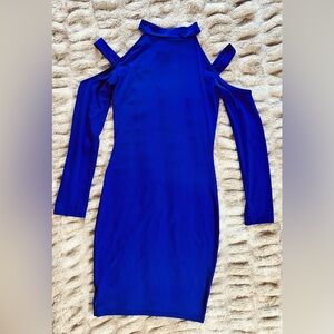 Cold-Shoulder Long Sleeve Bodycon Dress in Royal Blue